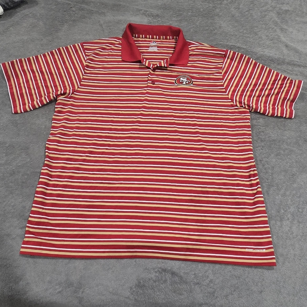 Majestic Red and Yellow Striped Polo Shirt